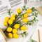 4pcs Artificial Lemon Branches, 19-inch vibrant yellow faux lemons with green leaves and bendable stems—perfect for home kitchen décor, garden displays, office desks, and summer party decorations.